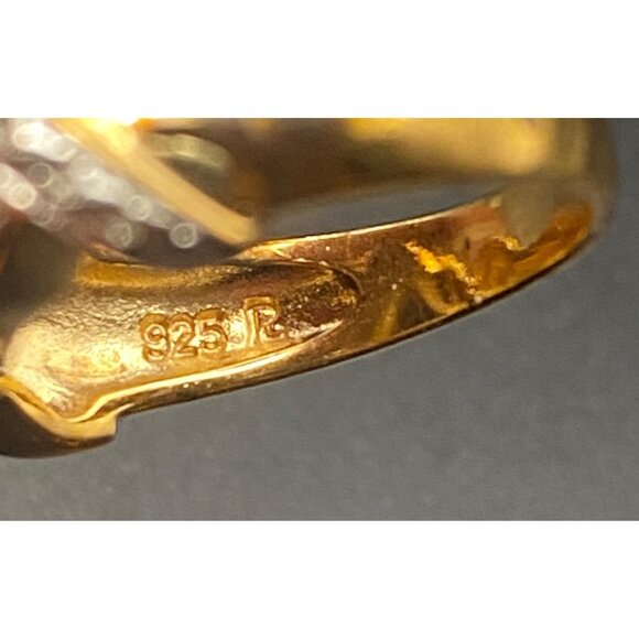 Vermeil Sterling Silver Trillion Cut Red Faux Ruby Ring 5.5g Sz 7 Red Rose Box - Picture 5 of 11